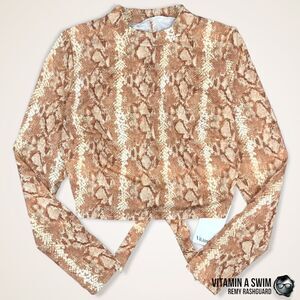 VITAMIN A SWIM REMY RASHGUARD SAND SNAKESKIN PRINT LONG SLEEVE SURF SHIRT CROP